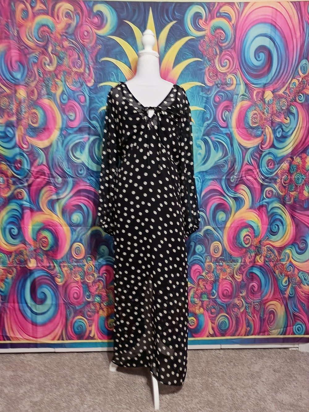 Ava & Viv Black Polka Dot Long Sleeve Maxi Dress